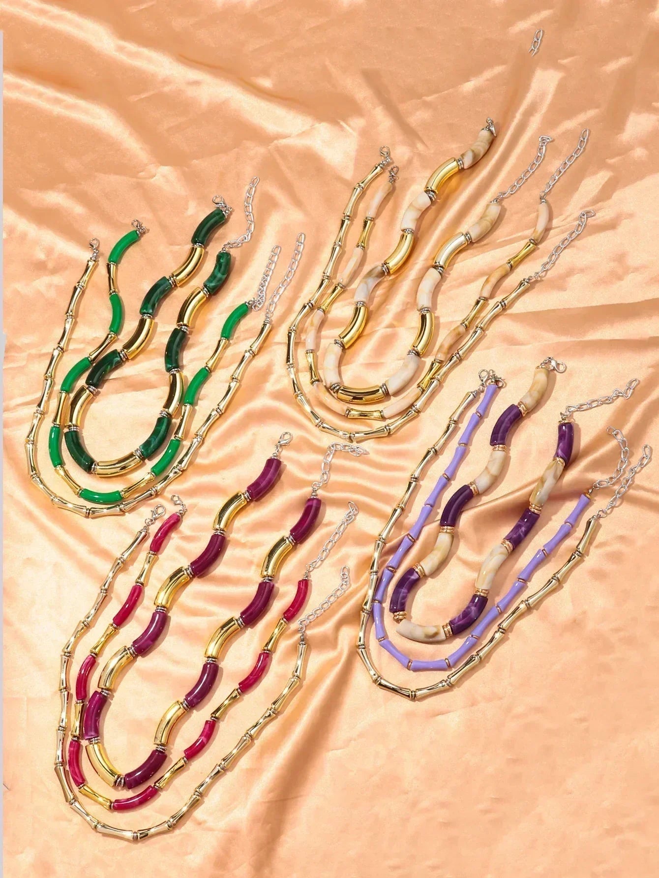 3 pieces/set Bohemian Acrylic Bamboo Beads Choker Necklace Set for Women Chunky Tube Necklaces 2024 Accessories Jewelry