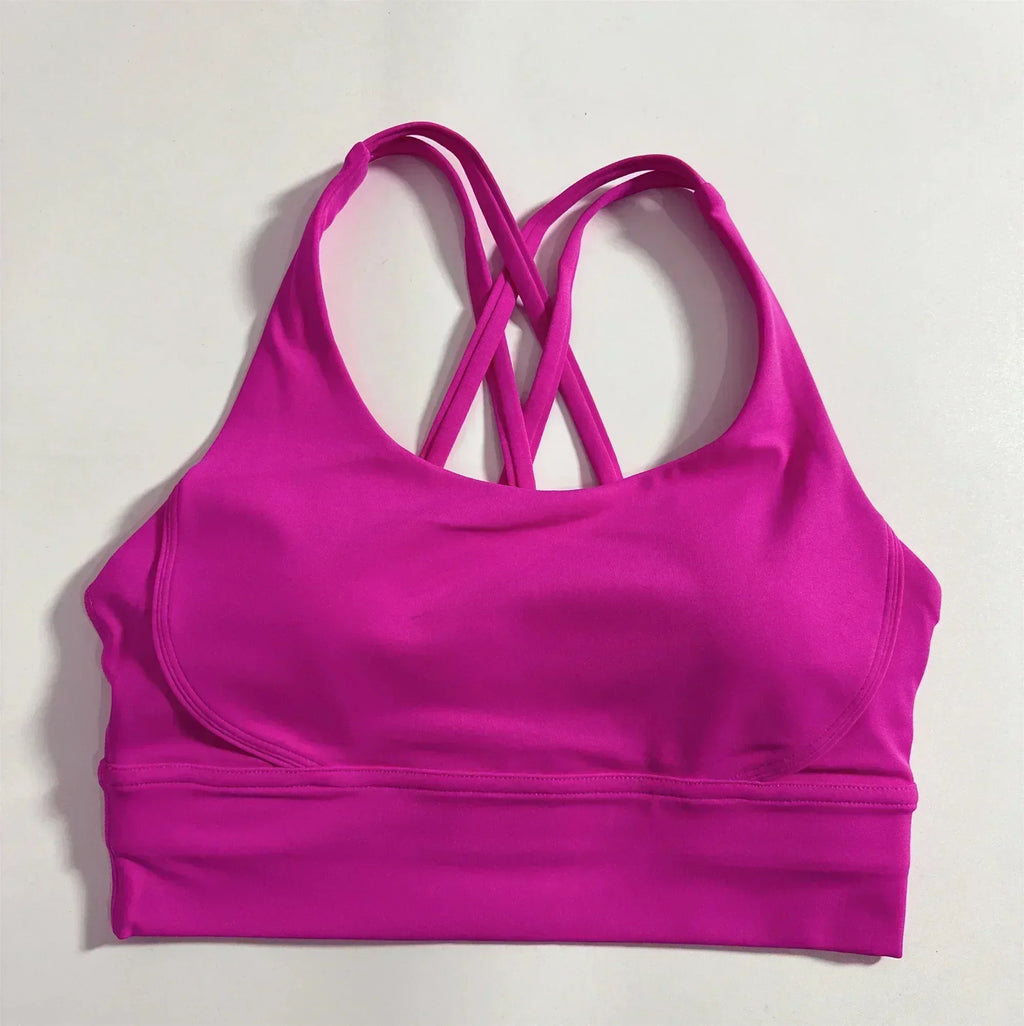 Solid Color Women Cross  Fitness sport Bra soft high strength Tight Top Comprehensive Training Gym Yoga Underwear With Chest Pad