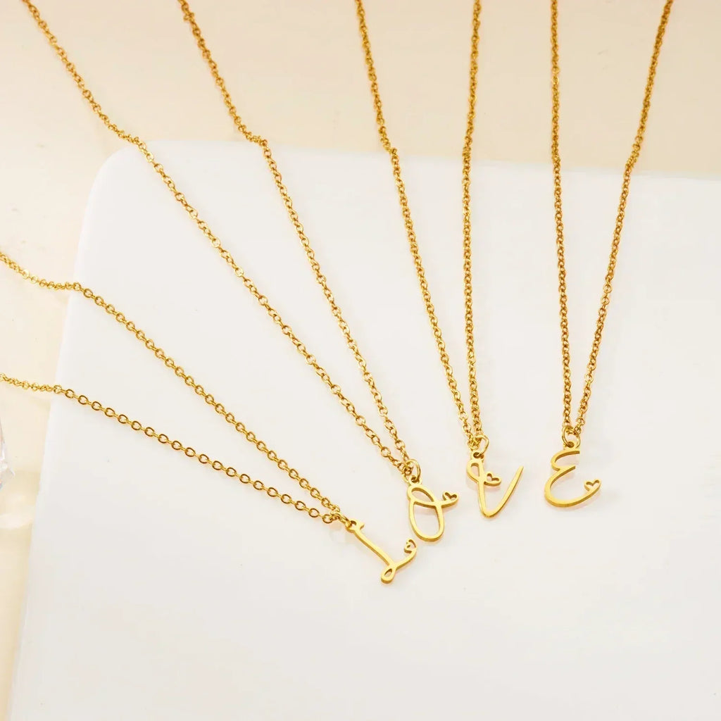 26 Initial Letters Heart Pendant Stainless Steel Necklace for Women Gold Color A-Z Alphabet Choker Chain Birthday Jewelry Gift