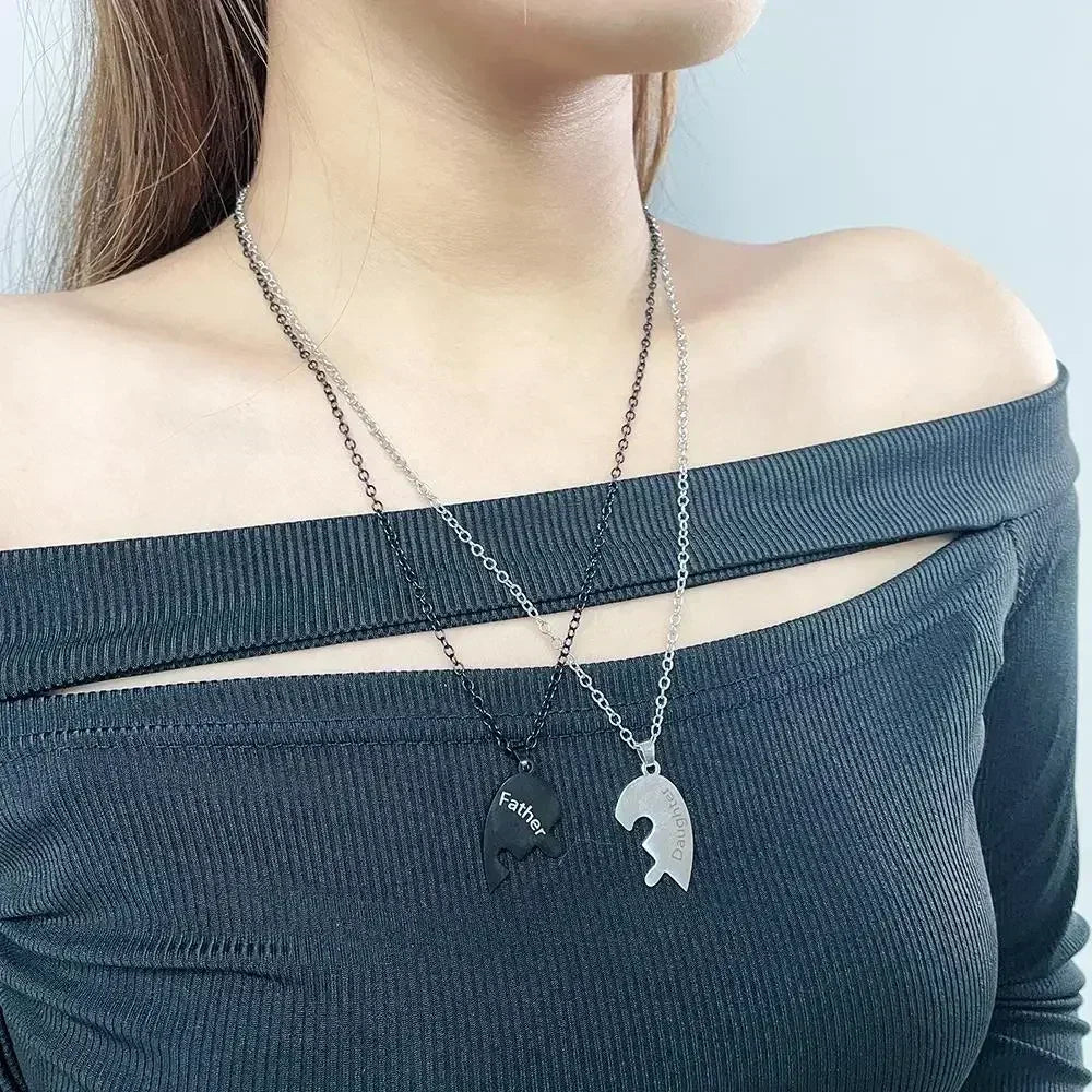 Father Mom Son Daughter Family Necklace Love Heart Puzzle Pendant Necklace Stainless Steel Jewelry for Women Mother's Day Gift