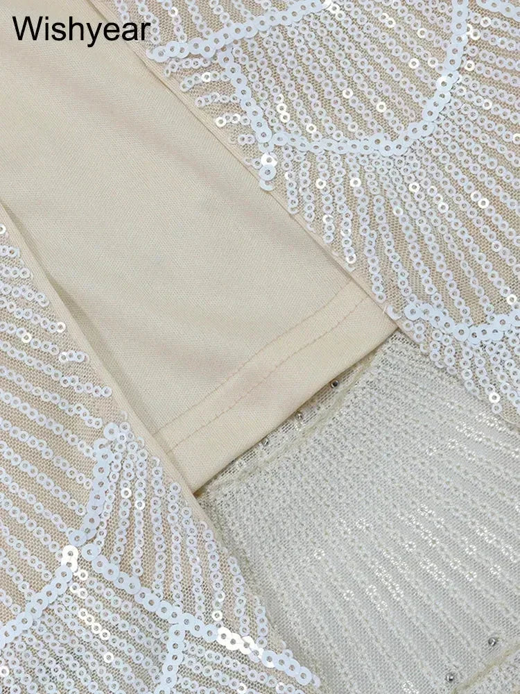 New Sequin Hollow Out Spaghetti Strap Backless Mermaid Long Dresses Women Elegant Celebrity Party Evening Wedding Bodycon Gowns