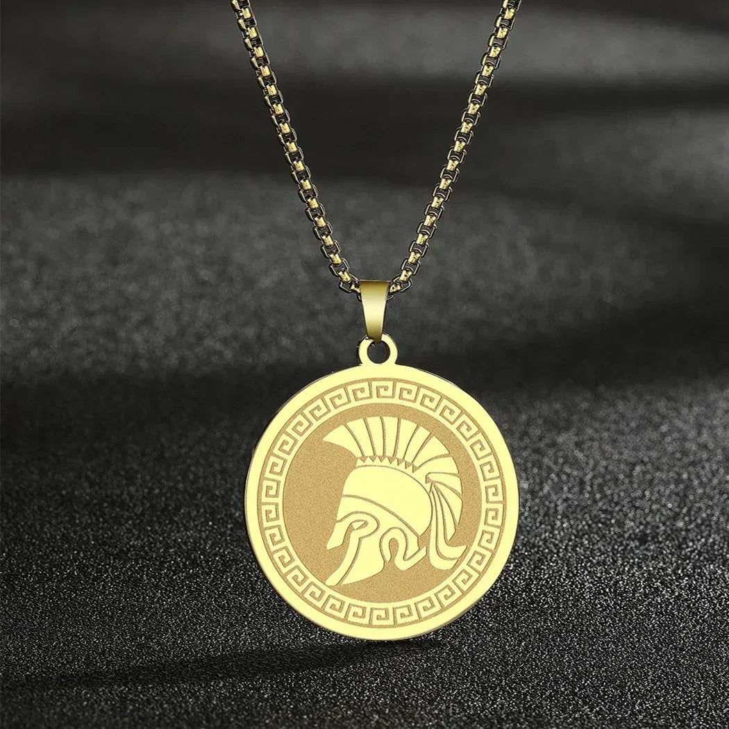 Mens Ancient Greek God Spartan Warrior Pendant Gladiator Necklace Women Mythology Spartan Helmet Charm Neck Chain Amulet Jewelry