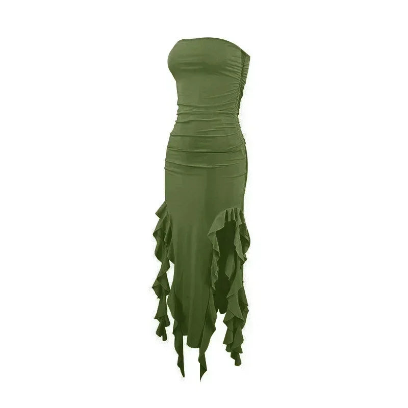 BWQ Long Dresses For Women Slit Sexy Bodycon Sleeveless Jellyfish Dress Hot Girls Fashion Off The Shoulders Maxi Dress Woman