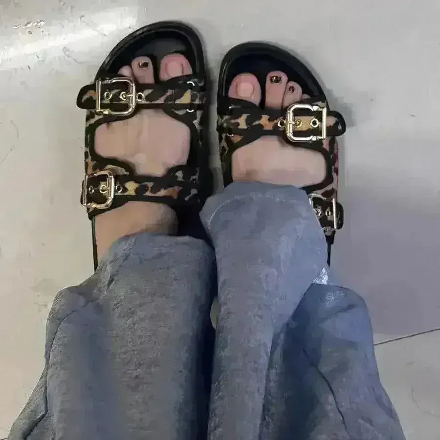 Designer Chic Flat Sandals - Animal Print & Comfort | Femstylo