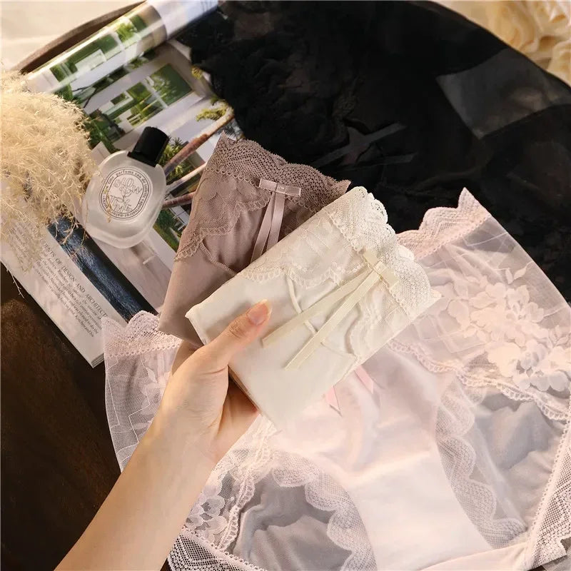 XL-3XL Big Size Women Lace Panties Summer Transparent Hollow Briefs Female  Lingerie Sexy Underwear Breathable Underpants New