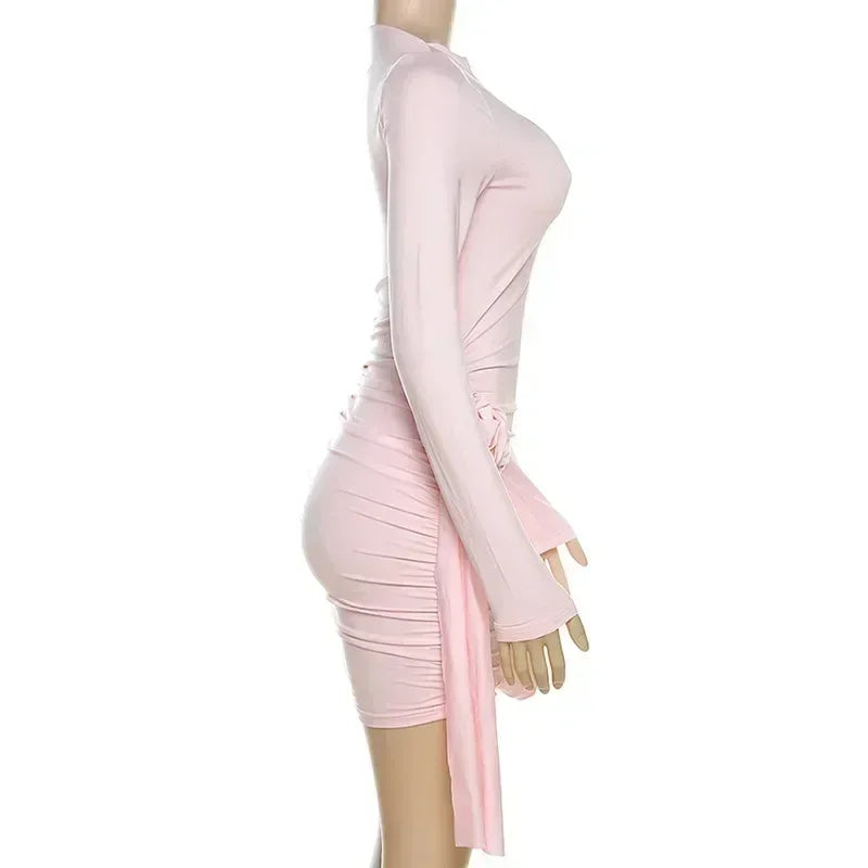 Trendix Long Sleeve Elegant Dress Women Summer Slim Floral Patchwork Mini Dresses Ladies Solid High Street Trendy Vacation Dress