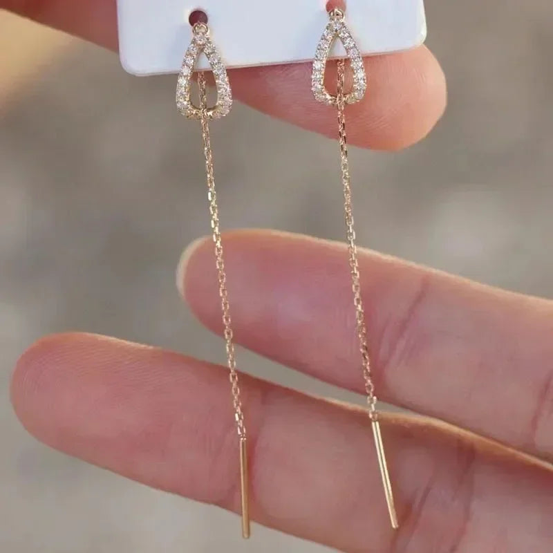 925 Silver Earring For Women Long Tassel Earrings Ear Line pendientes Fashion Zircon Star Drop Earrings