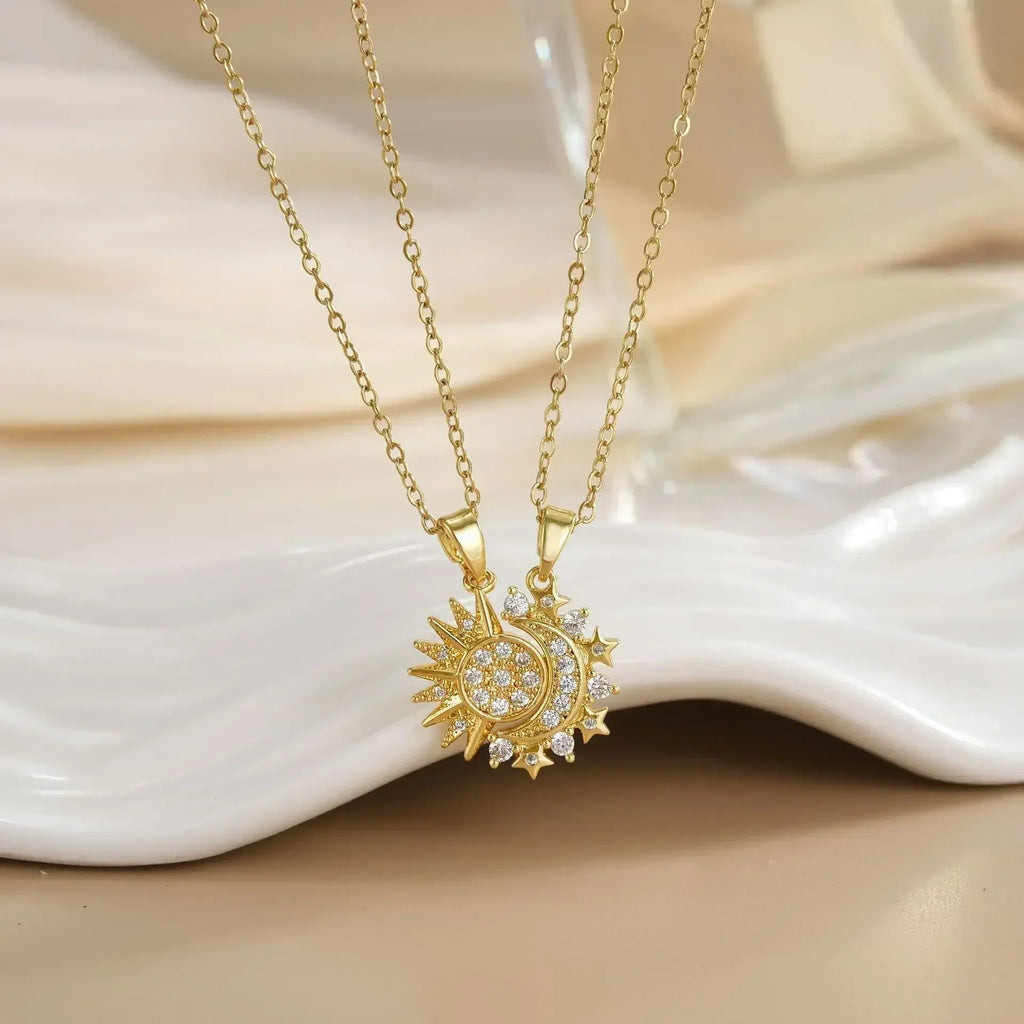 LATS New Stainless Steel Magnetic Sun Moon Couple Necklace Fashion Chain for Men and Women Good Friend Gifts Trend Jewelry