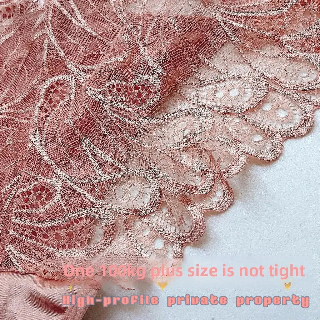 Plus Size Silk Shorts Sexy Lady Lace Hollow Breathable Satin Panties Women