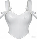 Elegant White Solid Satin Bow Strap Sexy Overbust Bridal Corset Crop Top XXL Victorian Gothic Wedding Bustier Lingerie For Women