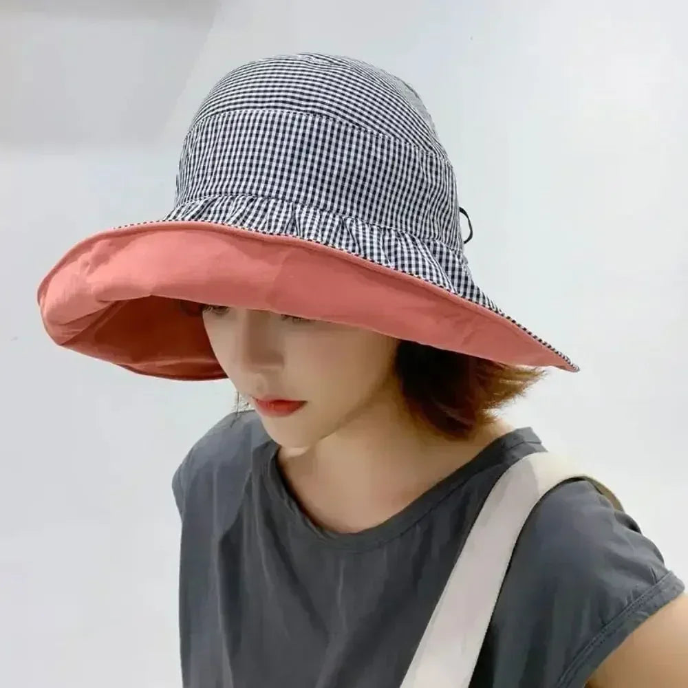 Foldable Sunscreen Hat New Big Brim Cotton Empty Top Cap Double Sided UV Protection Sun Hat