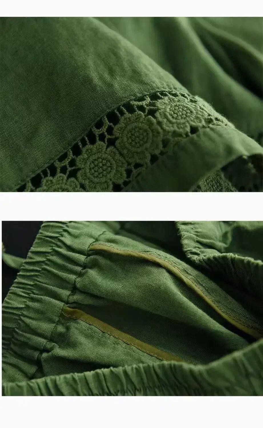 Cotton Linen Vintage High-Waist Elastic New Style Tie-Belt Embroidered Hollow Casual Straight Shorts