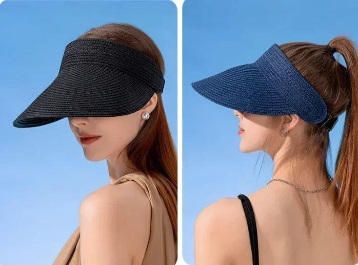Spring and Summer Women's Outdoor Sunshade  Straw Hat Fashion Empty Top  Duck Tongue Hat Big Brim Cap G37