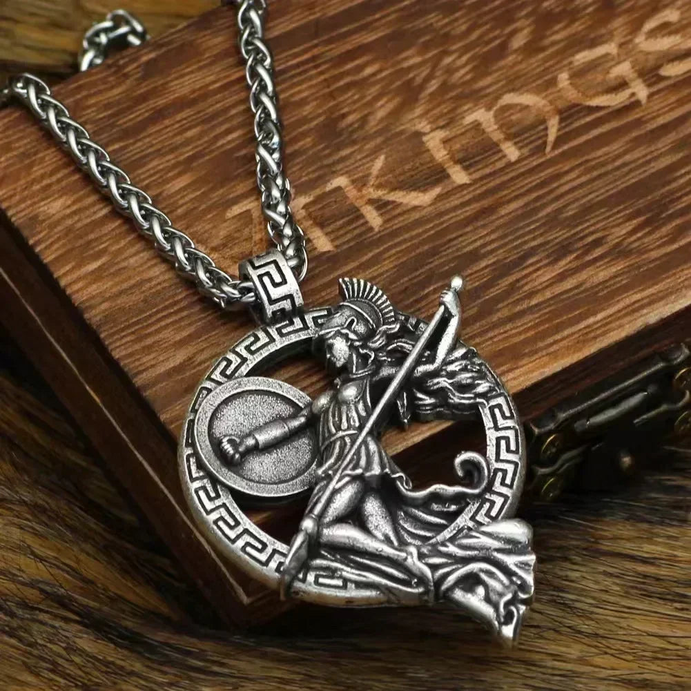Ancient Greek Warrior Goddess Necklace – Mythological Silver Pendant