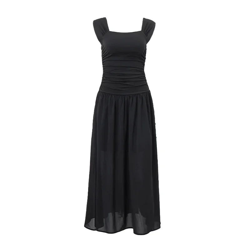 Ruched Bodycon Maxi Dress | Y2K Square Neck Slip Dress -femstylo
