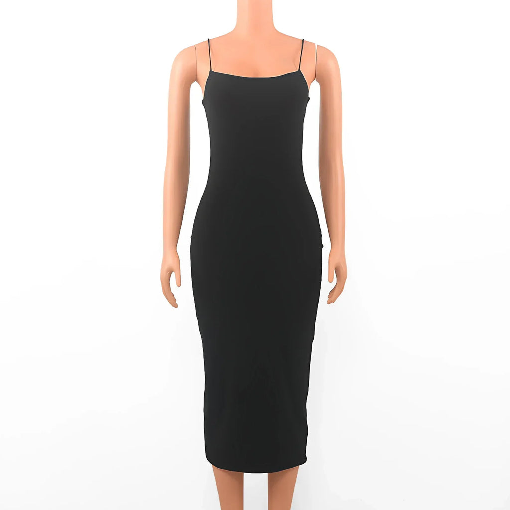 Black Backless Bodycon Maxi Dress | Gothic Spaghetti Strap Dress -femstylo