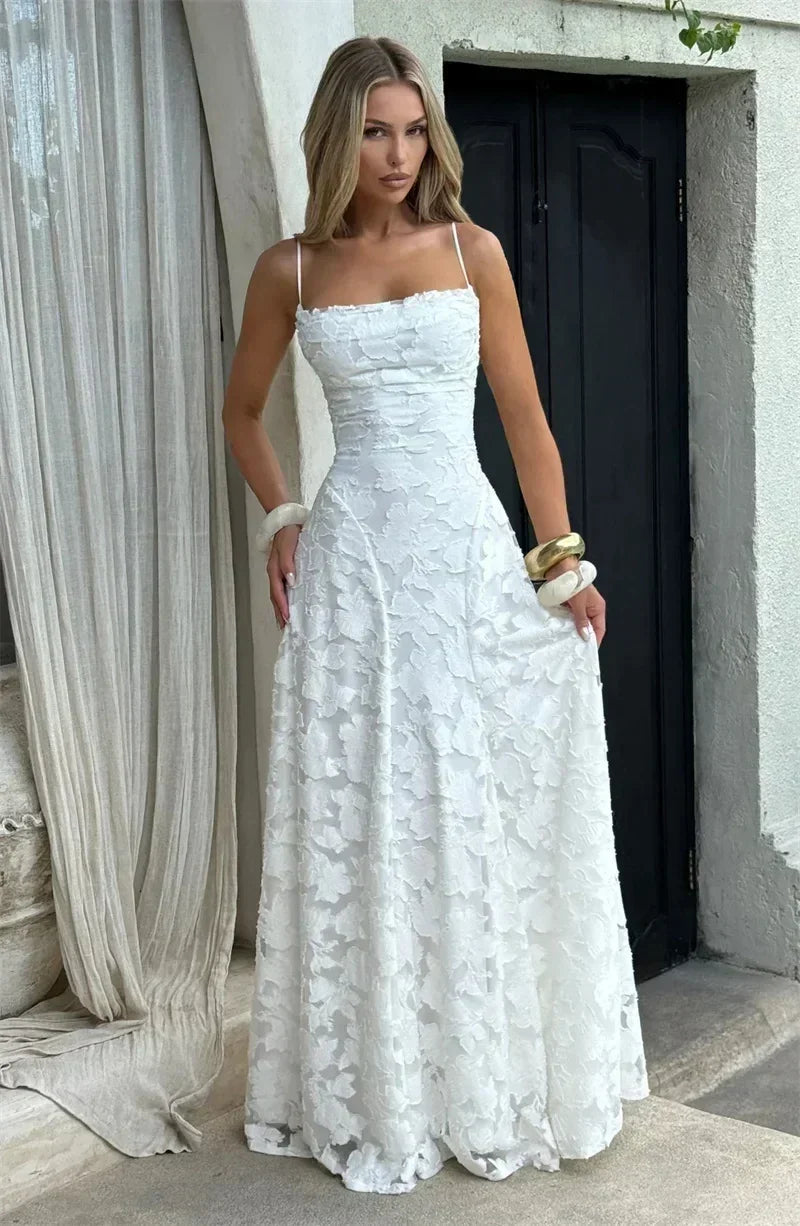 Mozision Spaghetti Strap Backless Sexy Maxi Dress Women Gown Fashion Off-shoulder Sleeveless Lace-up Evening Club Party Dress