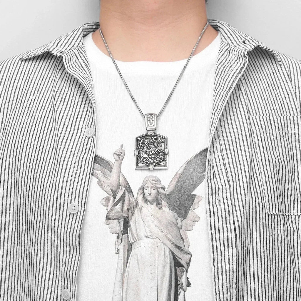 Fairy Tale St George Slaying Dragon Stainless Steel Men Women Necklaces Pendants Chain Punk Jewelry Creativity Gift Wholesale