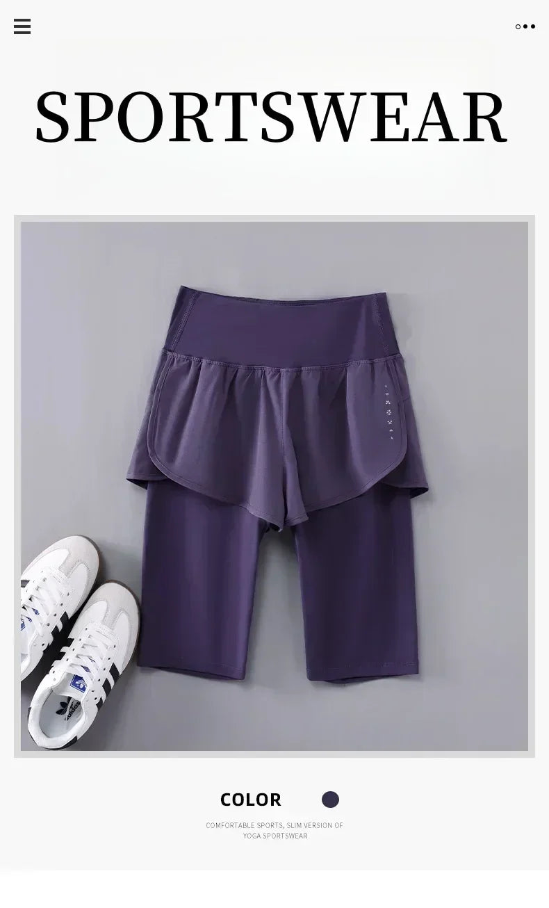 DRUR Yoga Shorts Women Summer Five-Quarter Athletic Shorts Elastic Waist Running Workout Short Leggings For Ladies Sport Shorts