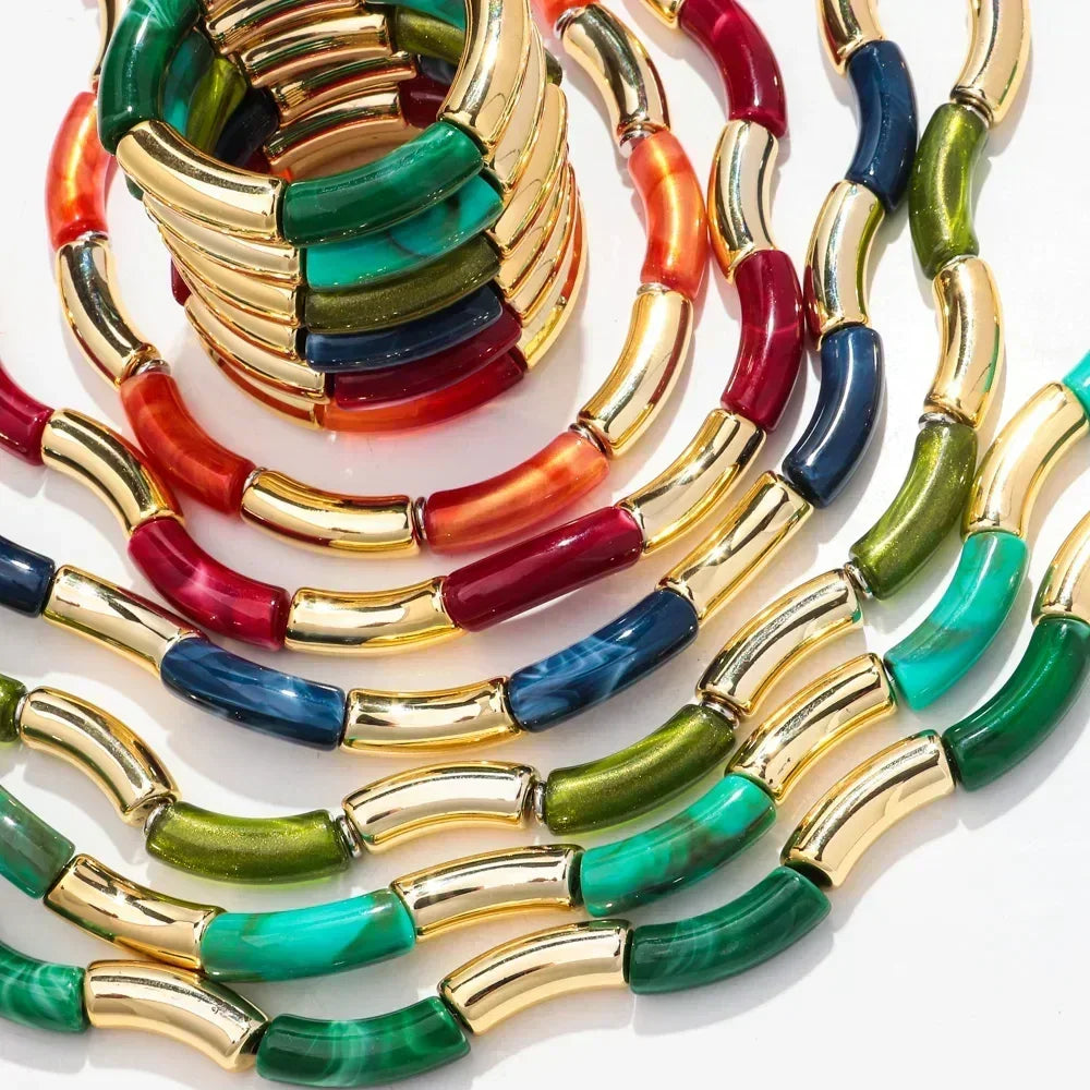 3 pieces/set Bohemian Acrylic Bamboo Beads Choker Necklace Set for Women Chunky Tube Necklaces 2024 Accessories Jewelry