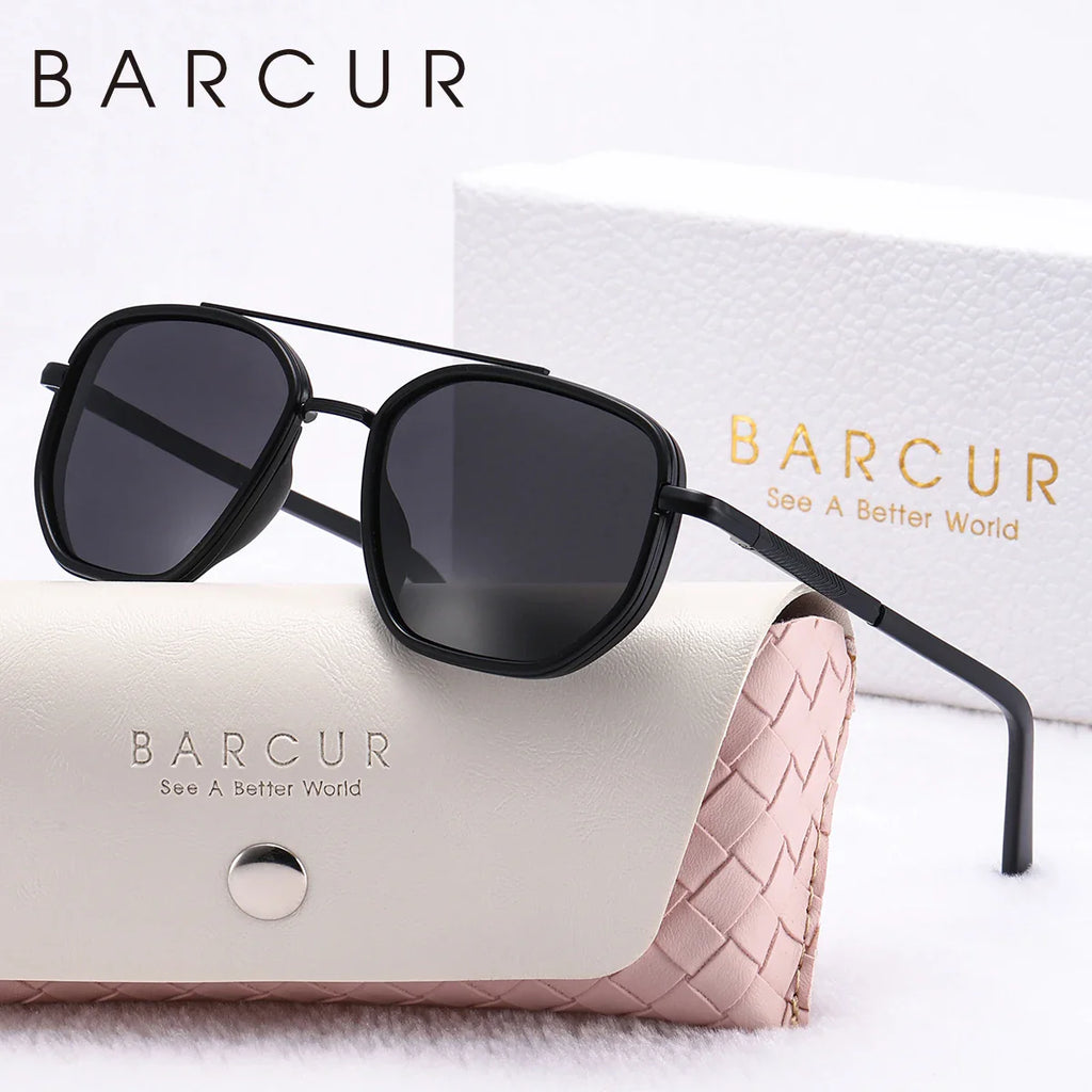 BARCUR Fashionable Trendy Polarized Sunglasses Polygon Frame with Delicate Thickened Striped Design – TAC Lens UV400 Protection for Driving and Outdoor Activities Women’s Fashion Sunglasses for Summer