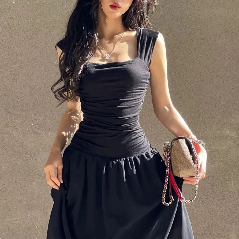Ruched Bodycon Maxi Dress | Square Neck Slip Dress -femstylo