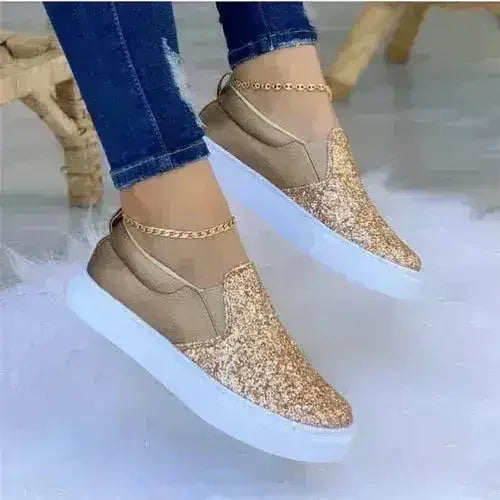Moccasins Glitter Flat Female Loafers Shoes Black/Rose Gold/Black/Gold