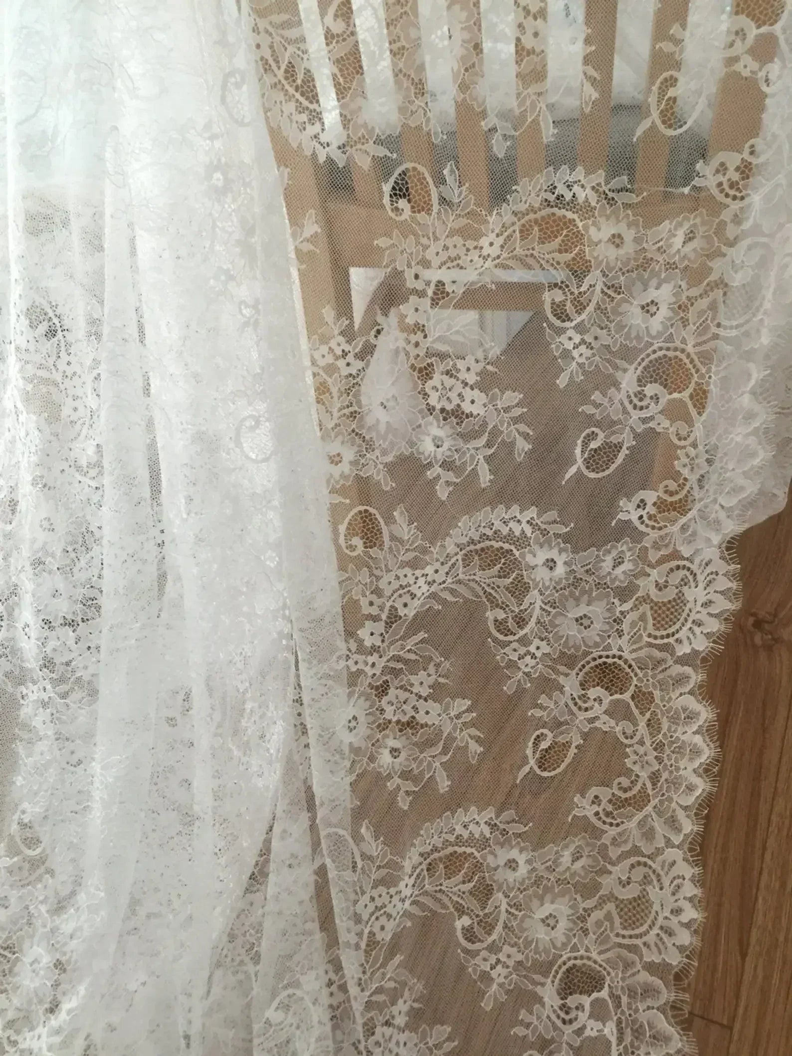 3Meters/lot Off White French Chantilly Lace Fabric , Eyelash Embroidery Lace Craft Bridal Veil Lace Accessory 150cm Width