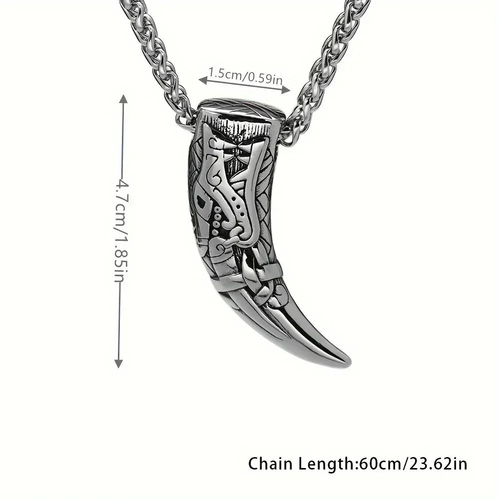 Vintage Titanium Steel Nordic Mythology Spiritual Viking Necklace Men Wolf Teeth Necklace for Men Amulet Jewelry
