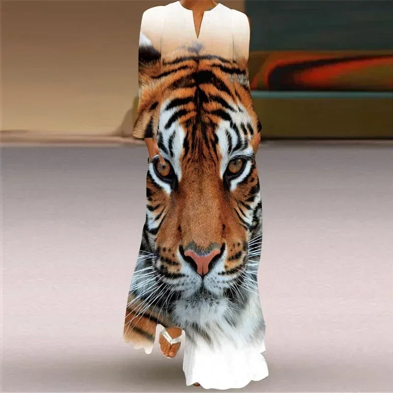 Women's Maxi Dress Printed Retro Fashion y2k vestidos Long Sleeve Loose Robe S-5XL