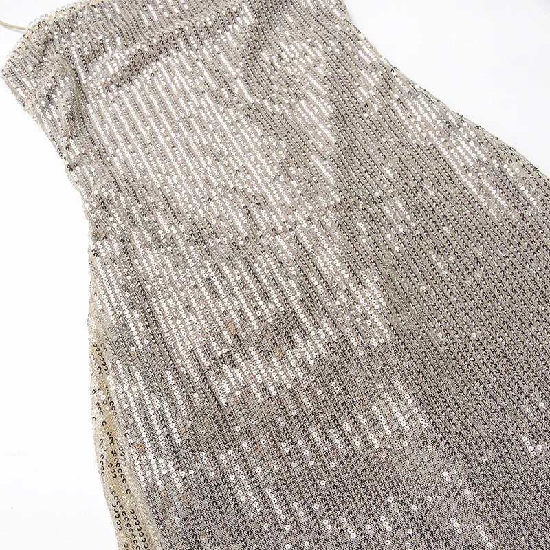 Sleeveless Glitter Sequined Evening Party Club Maxi Dress