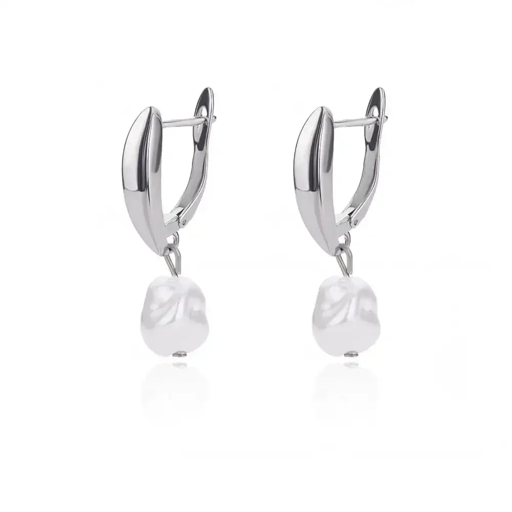 Circle Earrings For Women Vintage Punk Round Baroque Pearl Earrings Stainless Steel Circle Ear Clip Women Jewelry Gift Mujer