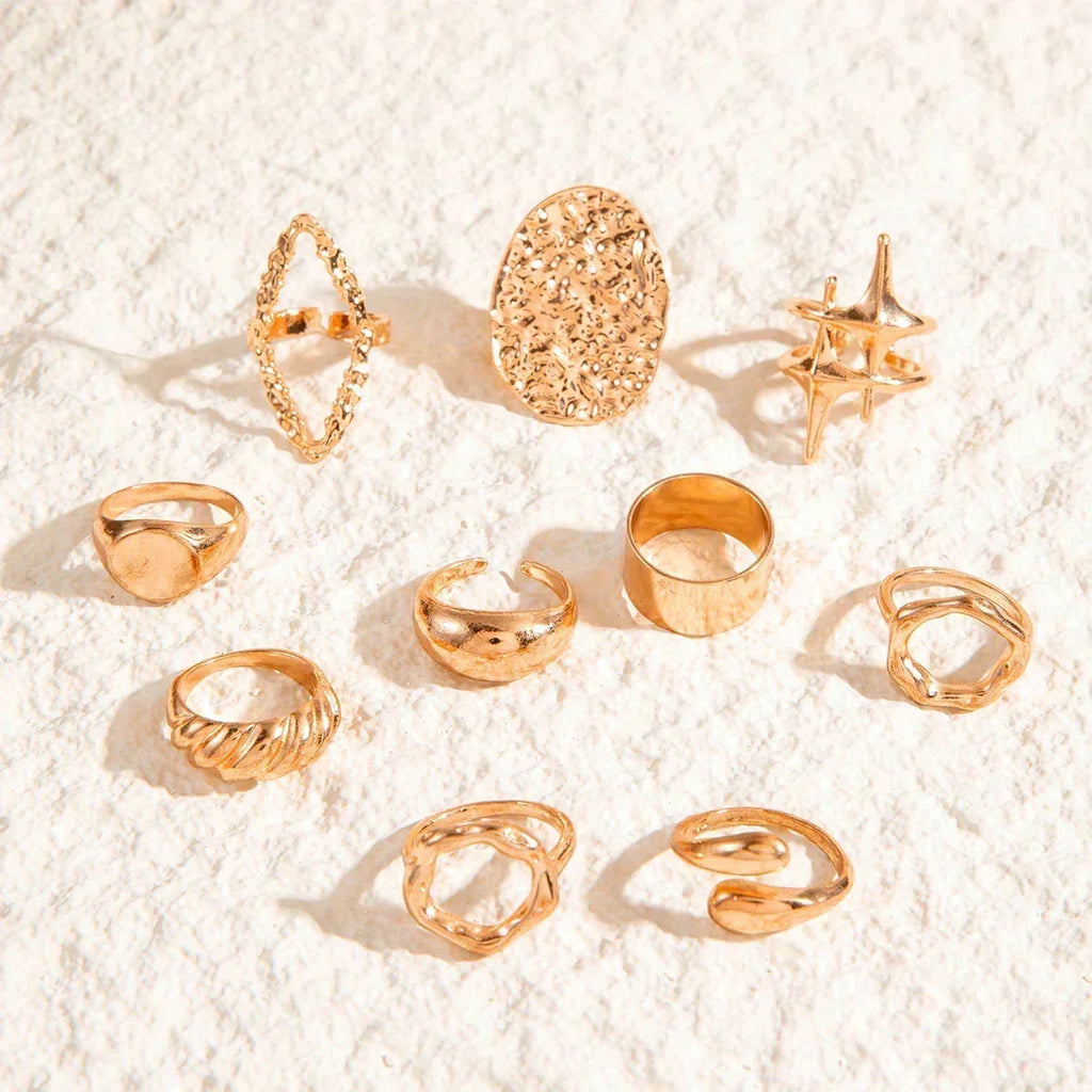 Docona Fashion Elegant Stacking Gold Colour Rings Geometric Design Ring Set Accessories Daily Festival Party Gifts 27910