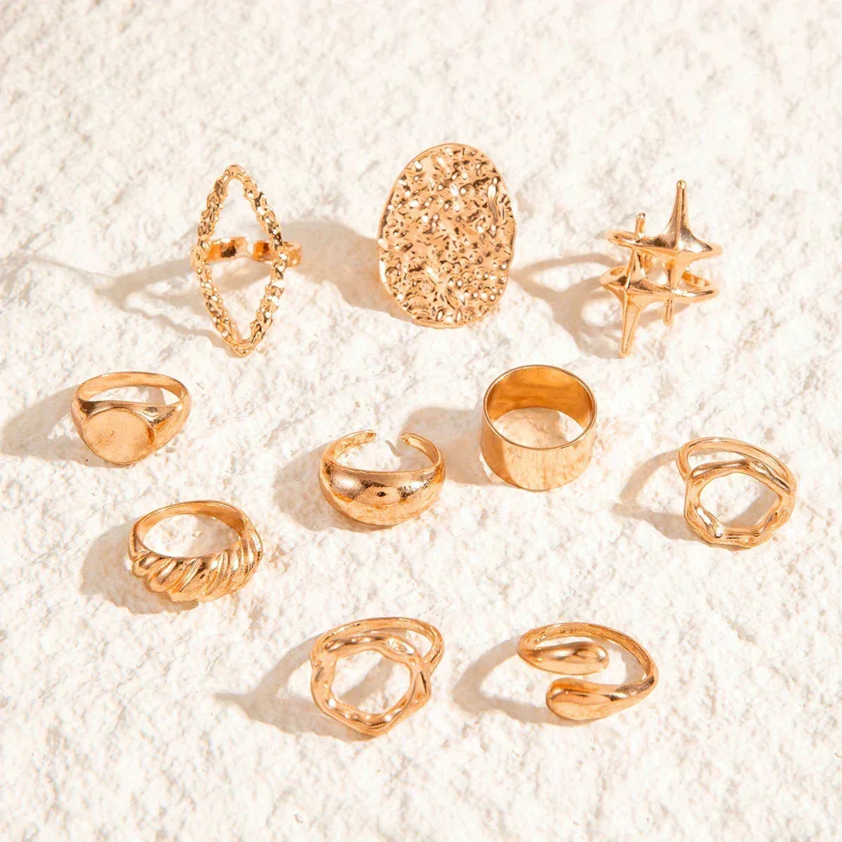 Docona Fashion Elegant Stacking Gold Colour Rings Geometric Design Ring Set Accessories Daily Festival Party Gifts 27910