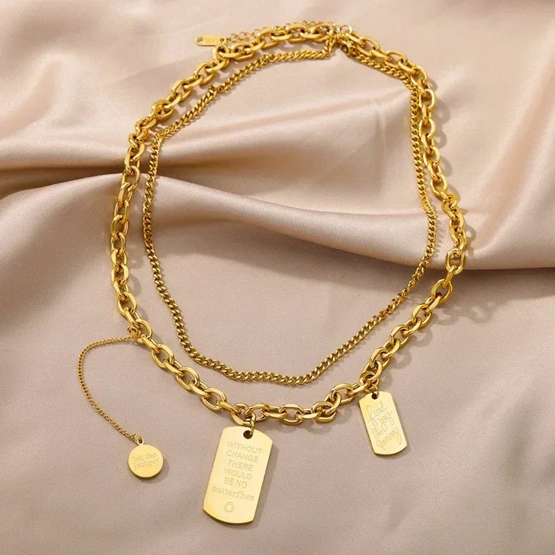 316L Stainless Steel Multilayer Heart Necklace For Women Girls Goth Gold Color Clavicle Chain Charm Choker Jewelry Birthday Gift