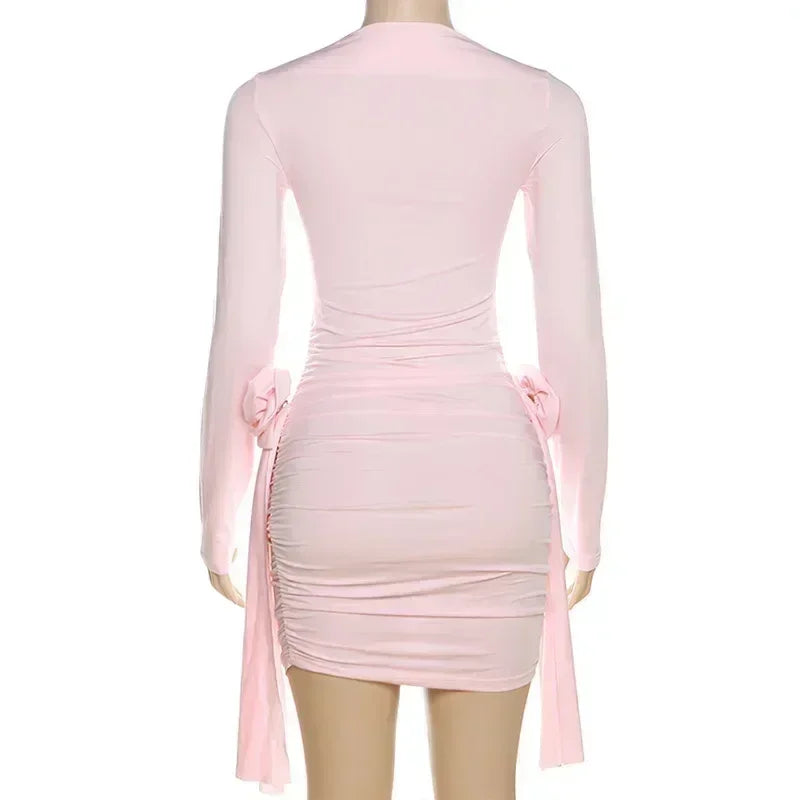 Trendix Long Sleeve Elegant Dress Women Summer Slim Floral Patchwork Mini Dresses Ladies Solid High Street Trendy Vacation Dress