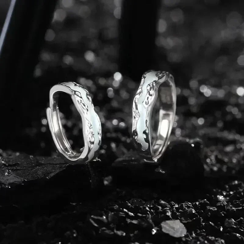 New Enamel Luminous Adjustable Finger Ring Vintage Luxury Love Couples Rings Glow In Dark Y2K Jewelry Valentine's Day Gifts
