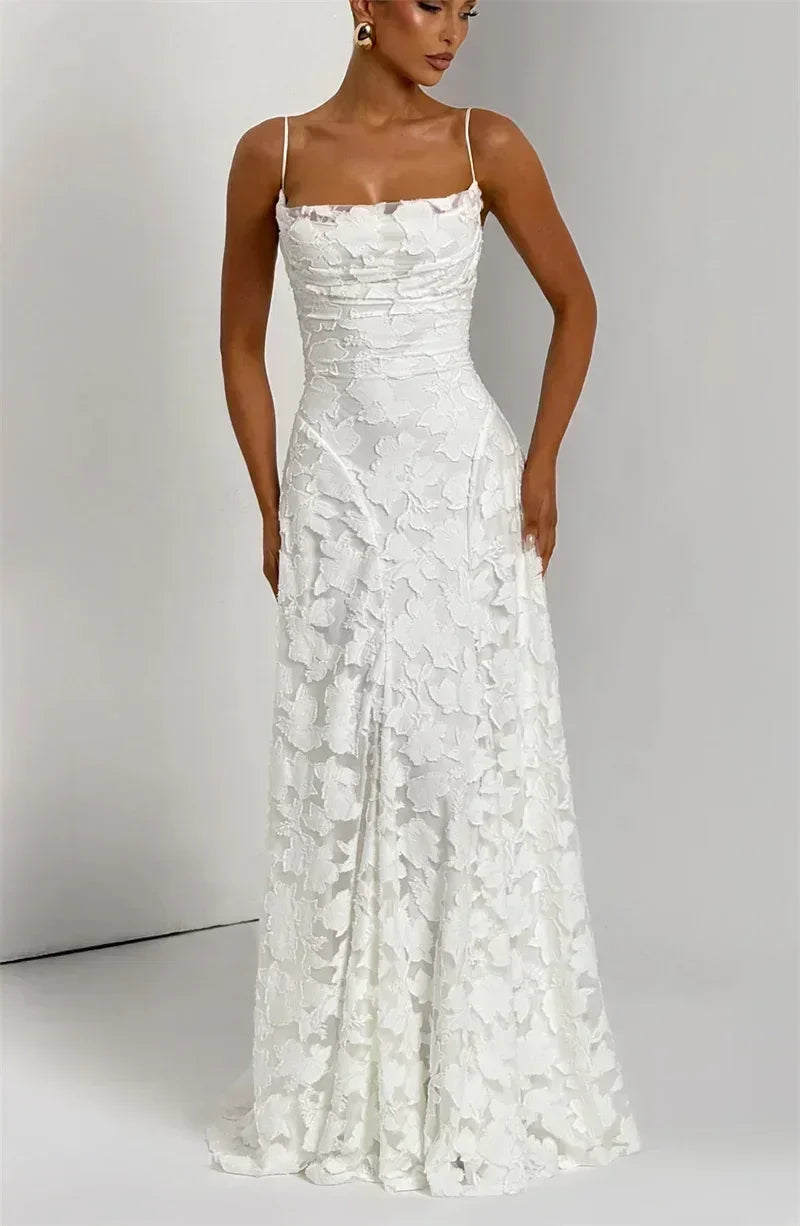 Mozision Spaghetti Strap Backless Sexy Maxi Dress Women Gown Fashion Off-shoulder Sleeveless Lace-up Evening Club Party Dress