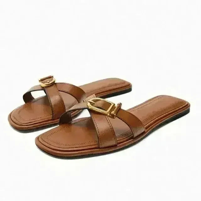 Designer Chic Flat Sandals - Animal Print & Comfort | Femstylo
