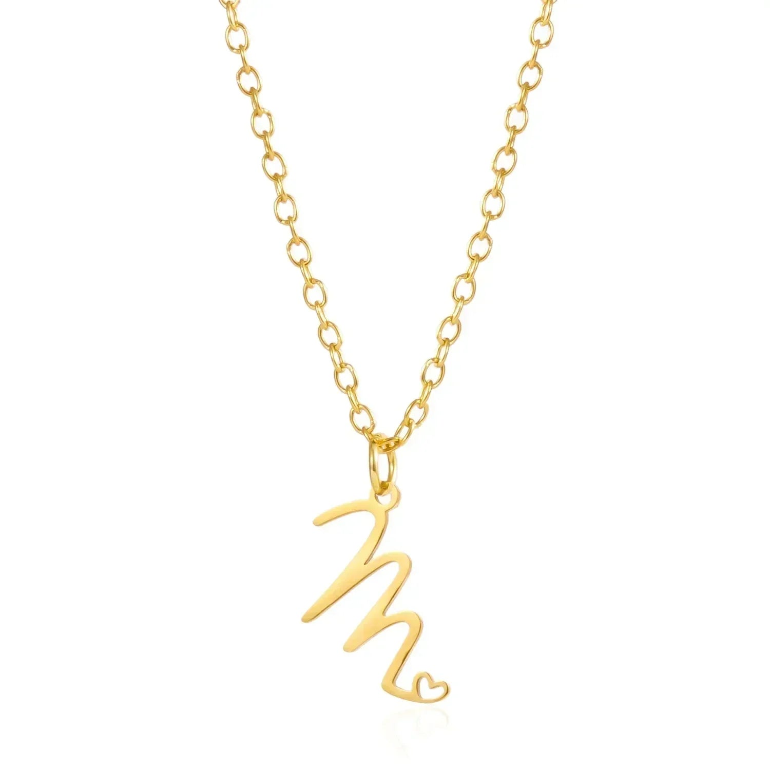 26 Initial Letters Heart Pendant Stainless Steel Necklace for Women Gold Color A-Z Alphabet Choker Chain Birthday Jewelry Gift