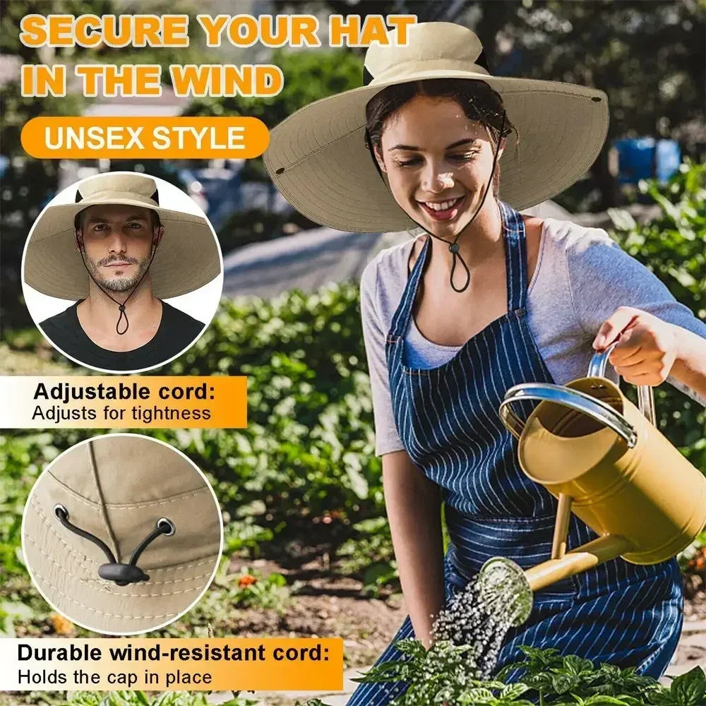 Summer Bucket Hat For Men Fisherman Cap Fishing Outdoor Sunshade Wide Visor Brim UV Sunscreen Riding Hiking Suncreen Sunhat