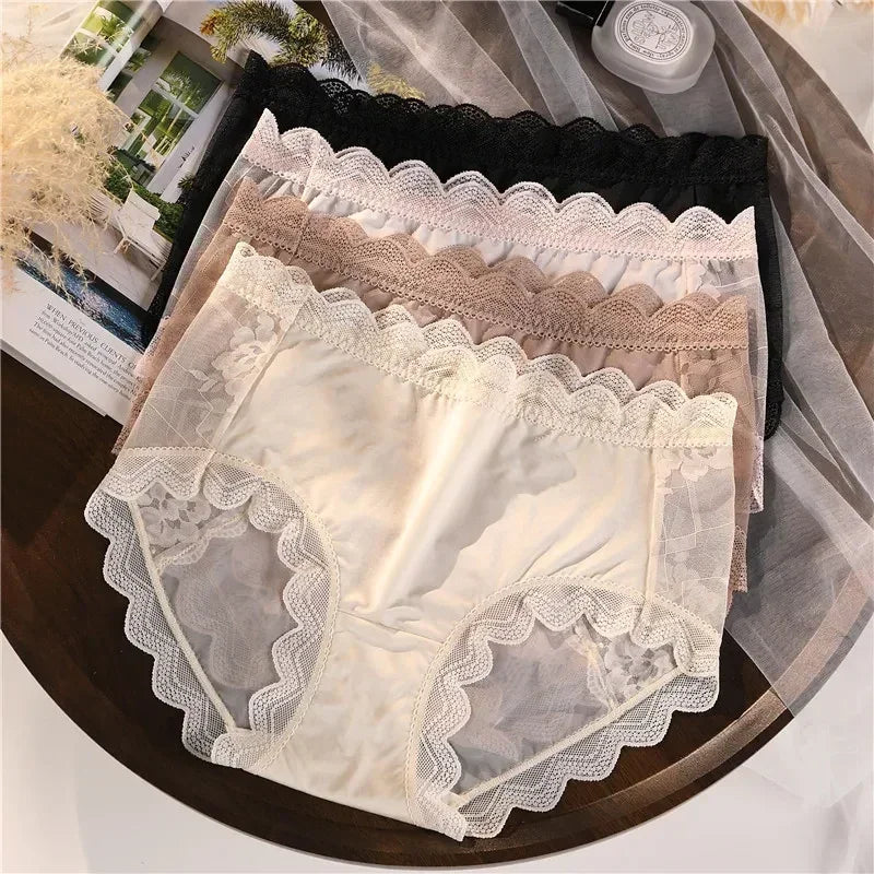 XL-3XL Big Size Women Lace Panties Summer Transparent Hollow Briefs Female  Lingerie Sexy Underwear Breathable Underpants New