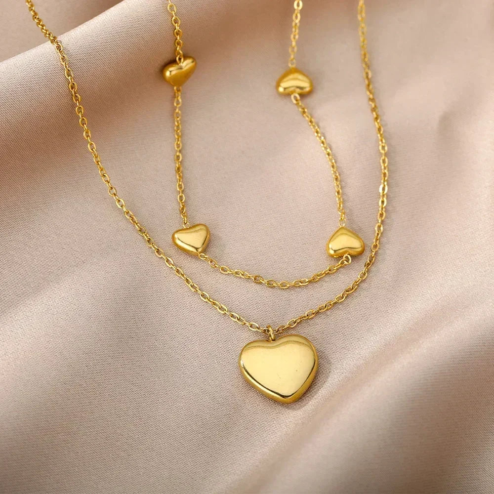 316L Stainless Steel Multilayer Heart Necklace For Women Girls Goth Gold Color Clavicle Chain Charm Choker Jewelry Birthday Gift