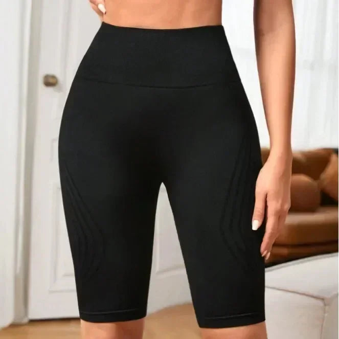 Women‘s Seamless Yoga Shorts High Waisted Striped Slim Shorts Sexy Butt Lifting Gym Trainning High Elastic Five Point Pants