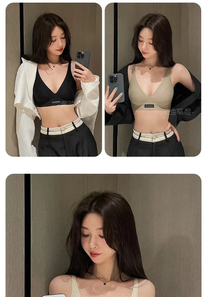 MOYISU Lingerie Women's Summer Traceless Small Bra Pull Together No Underwire Jelly Bar Soft Support Tuck Back Bra Cover