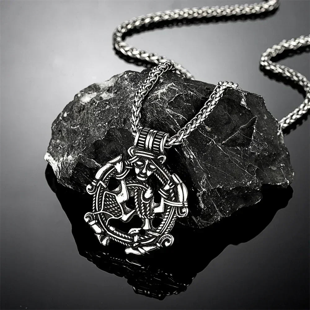 Vintage Vikings Loki Hollow Necklaces Men Stainless Steel Norse Mythology Trinity Pendant Amulet Scandinavian Jewelry Male Gifts
