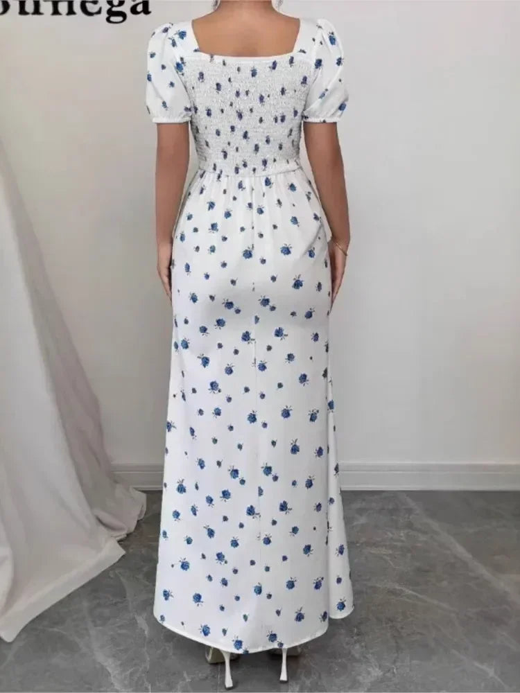Elegant Short-sleeved Dress For Women Spring Summer Fashion Printing Waist-tightening Patchwork Loose Casual Dresses Female