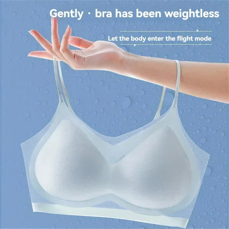 3PCS Ultra-Thin Breathable Ice Silk Top Bras Women's Bustier Underwear Seamless Back Halter Vest Wrap Wireless Bras Solid Color