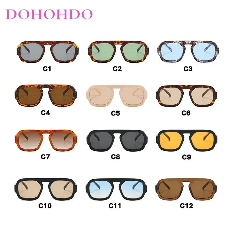DOHOHDO 2025 Fashion Square Sunglasses Women New Retro Black Brown Thick Frame Pilot Sun Glasses Woman Chic Polygon Shades UV400