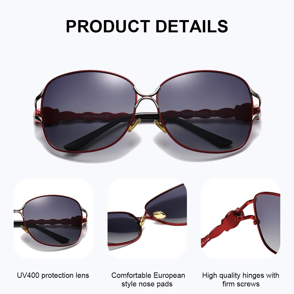 BARCUR Women’s Polarized Sunglasses – Oversized Elliptical Black Frame UV400 Protection Outdoor Fashion Mirror Leg Design High Quality Trendy Style Sunglasses for Travel Driving & Summer Apparel